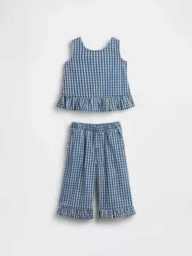 Set voor Baby & Peuter met geruite denim en ruches aan de zoom