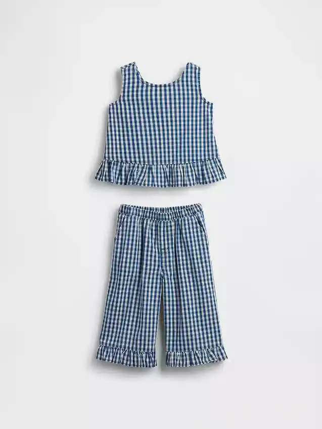 Set voor Baby & Peuter met geruite denim en ruches aan de zoom