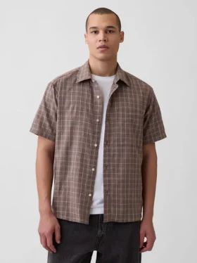 Shirt van linnen-katoen met textuur