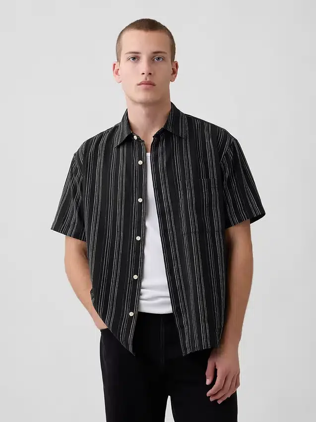 Shirt van linnen-katoen met textuur