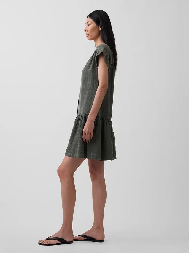 Shirtjurk van katoenen gaas met lage taille