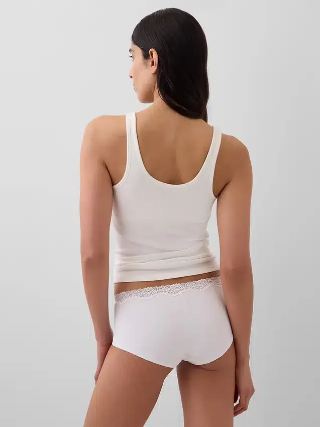 Shorty van biologisch stretchkatoen met kanten rand