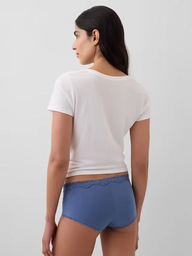 Shorty van biologisch stretchkatoen met kanten rand