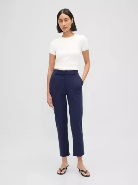 Slim fit cropped broek met hoge taille van dubbel gebreid materiaal