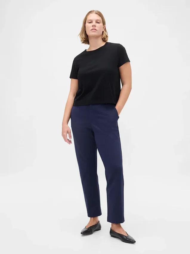 Slim fit cropped broek met hoge taille van dubbel gebreid materiaal