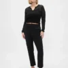 Slim fit cropped broek met hoge taille van dubbel gebreid materiaal