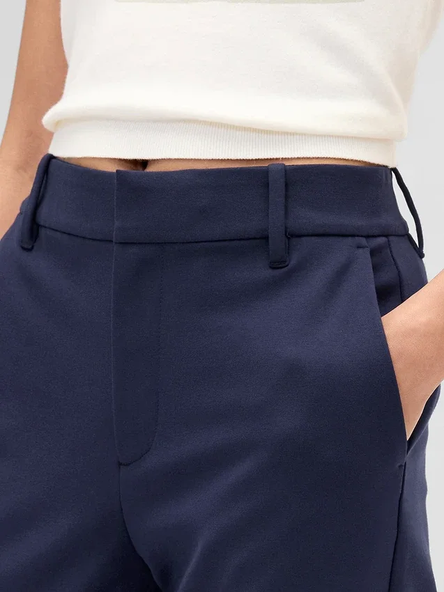 Slim fit cropped broek met hoge taille van dubbel gebreid materiaal