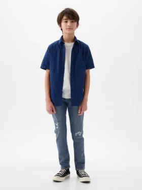 Slim-fit Jeans voor kinderen met scheuren en reparaties
