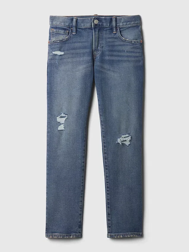 Slim-fit Jeans voor kinderen met scheuren en reparaties