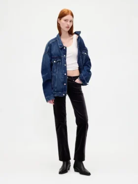 Slim straight broek met lage taille van fluweel in jaren '90-stijl