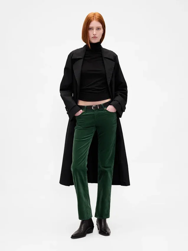 Slim straight broek met lage taille van fluweel in jaren '90-stijl