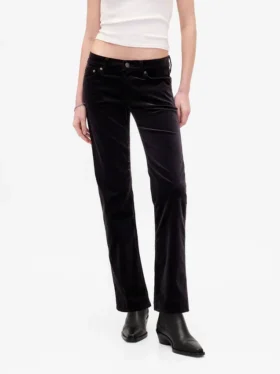Slim straight broek met lage taille van fluweel in jaren ’90-stijl