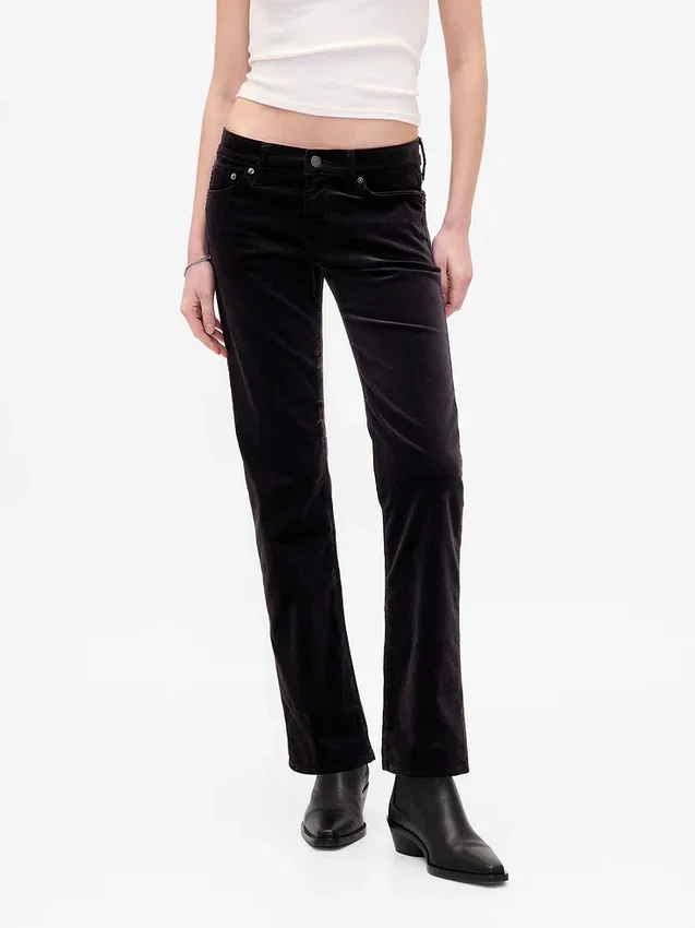 Slim straight broek met lage taille van fluweel in jaren '90-stijl