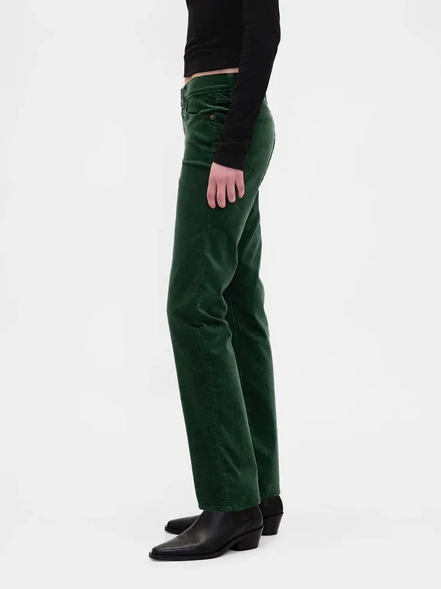 Slim straight broek met lage taille van fluweel in jaren '90-stijl