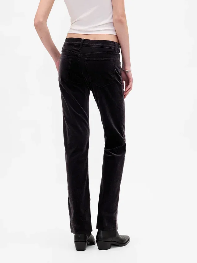 Slim straight broek met lage taille van fluweel in jaren '90-stijl