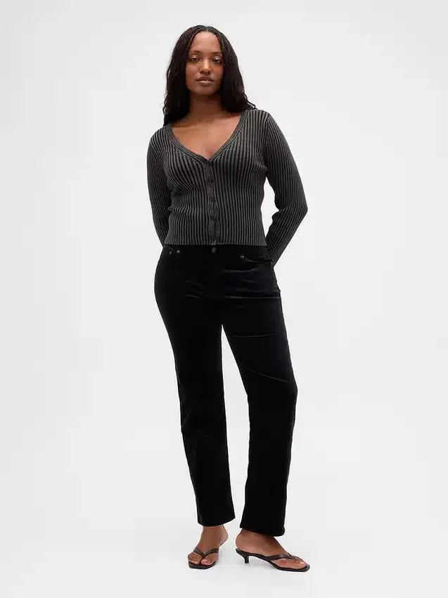 Slim straight broek met lage taille van fluweel in jaren '90-stijl