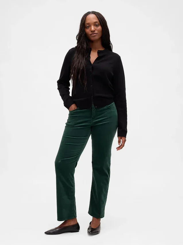 Slim straight broek met lage taille van fluweel in jaren '90-stijl