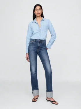 Slim straight jeans met hoge taille en omgeslagen boorden in jaren '90-stijl