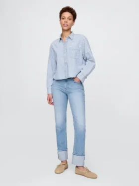 Slim straight jeans met hoge taille en omgeslagen boorden in jaren '90-stijl