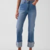Slim straight jeans met hoge taille en omgeslagen boorden in jaren '90-stijl