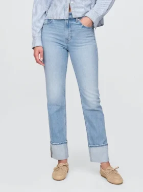 Slim straight jeans met hoge taille en omgeslagen boorden in jaren ’90-stijl