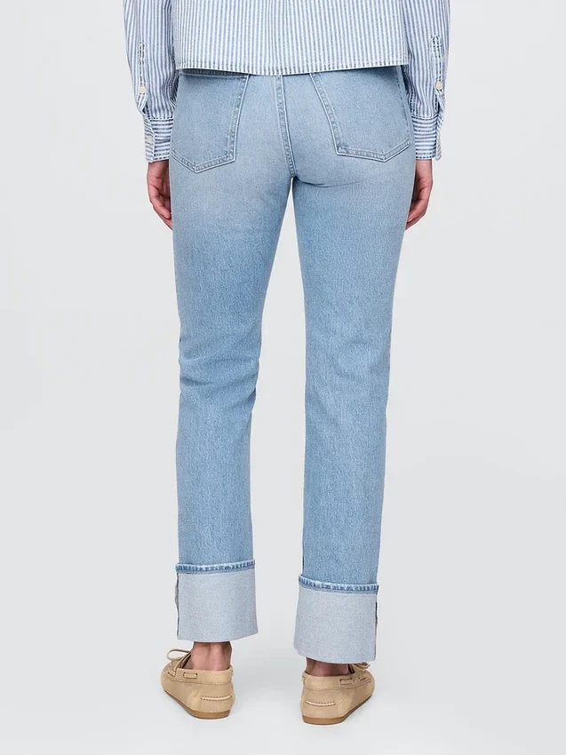 Slim straight jeans met hoge taille en omgeslagen boorden in jaren '90-stijl