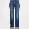 Slim straight jeans met hoge taille en omgeslagen boorden in jaren '90-stijl