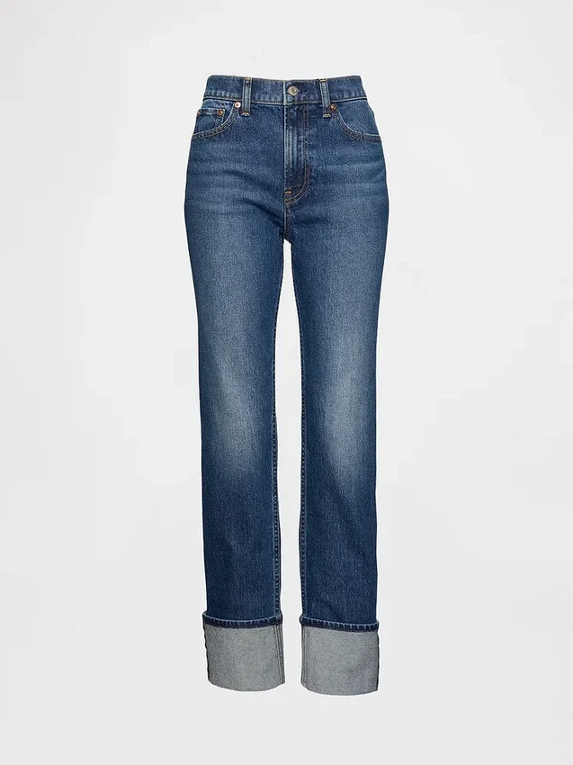 Slim straight jeans met hoge taille en omgeslagen boorden in jaren '90-stijl