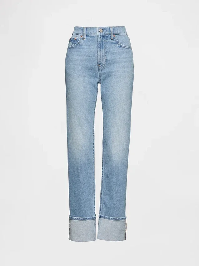 Slim straight jeans met hoge taille en omgeslagen boorden in jaren '90-stijl