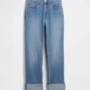 Slim straight jeans met hoge taille en omgeslagen boorden in jaren '90-stijl