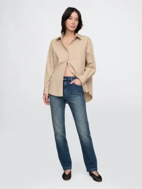 Slim straight-jeans met hoge taille en riemen uit de jaren ’90