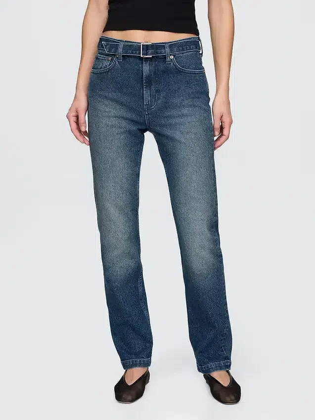 Slim straight-jeans met hoge taille en riemen uit de jaren ’90
