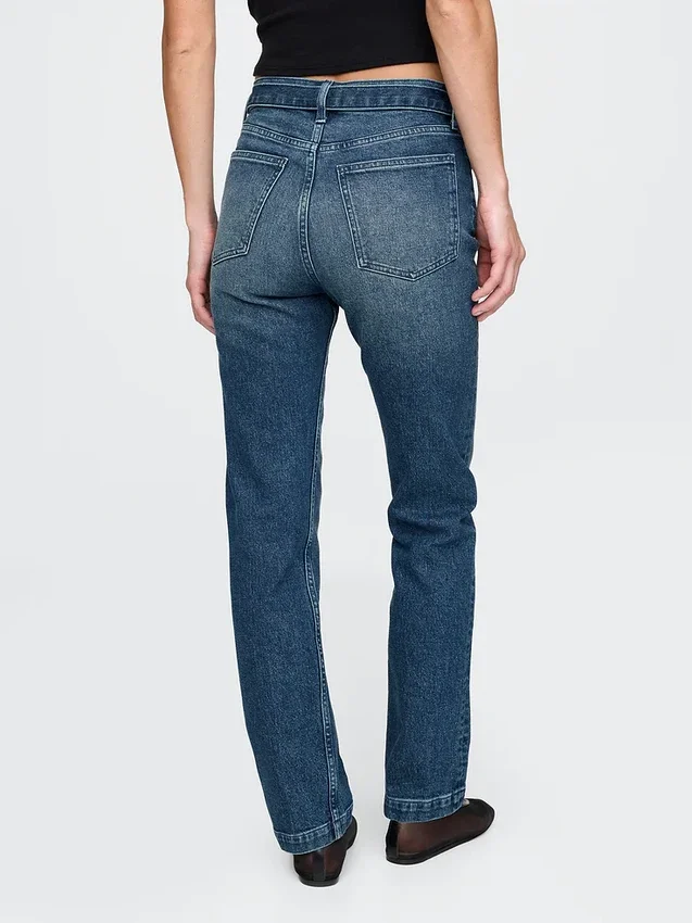 Slim straight-jeans met hoge taille en riemen uit de jaren ’90