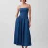 Strapless denim maxi-jurk
