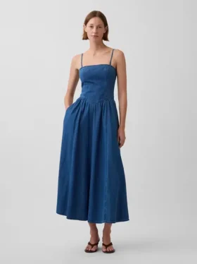 Strapless denim maxi-jurk