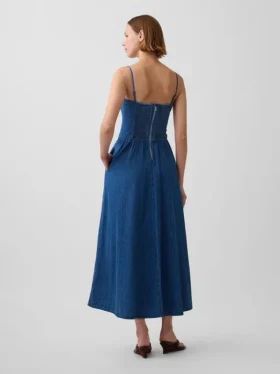 Strapless denim maxi-jurk
