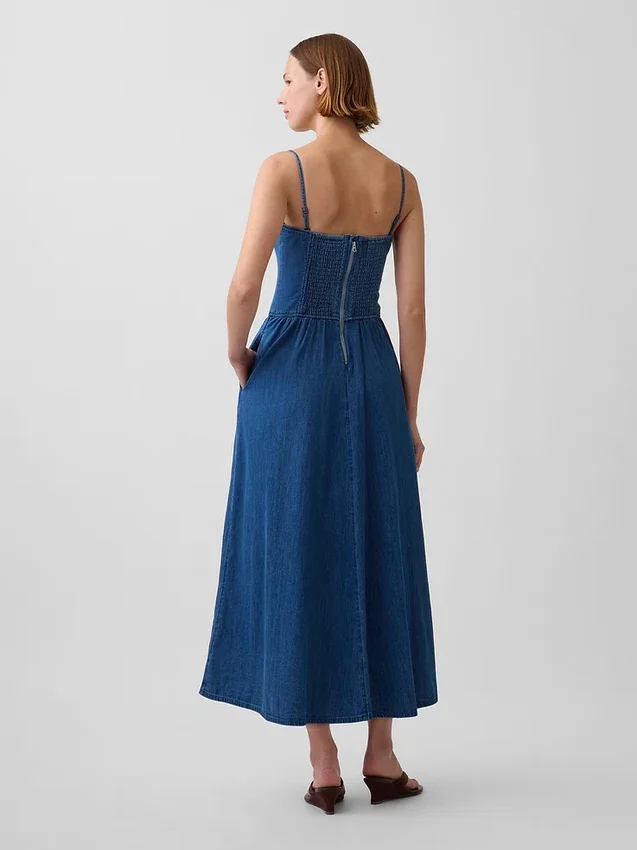 Strapless denim maxi-jurk