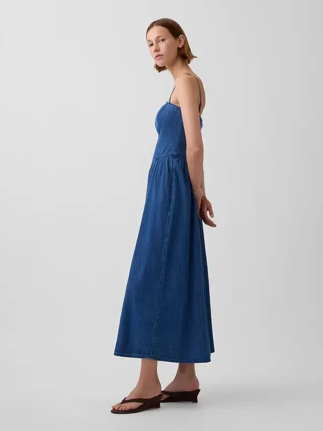 Strapless denim maxi-jurk