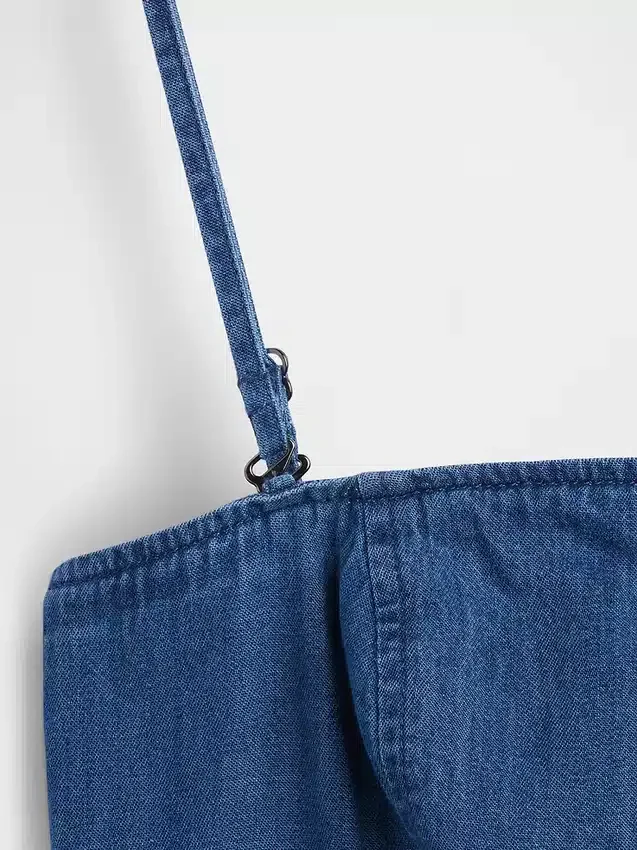 Strapless denim maxi-jurk