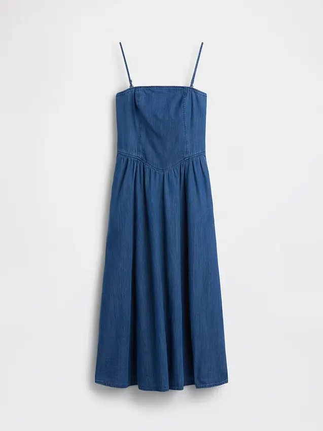 Strapless denim maxi-jurk