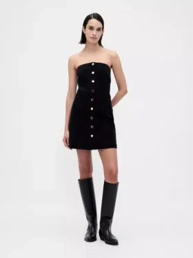 Strapless minijurk van corduroy