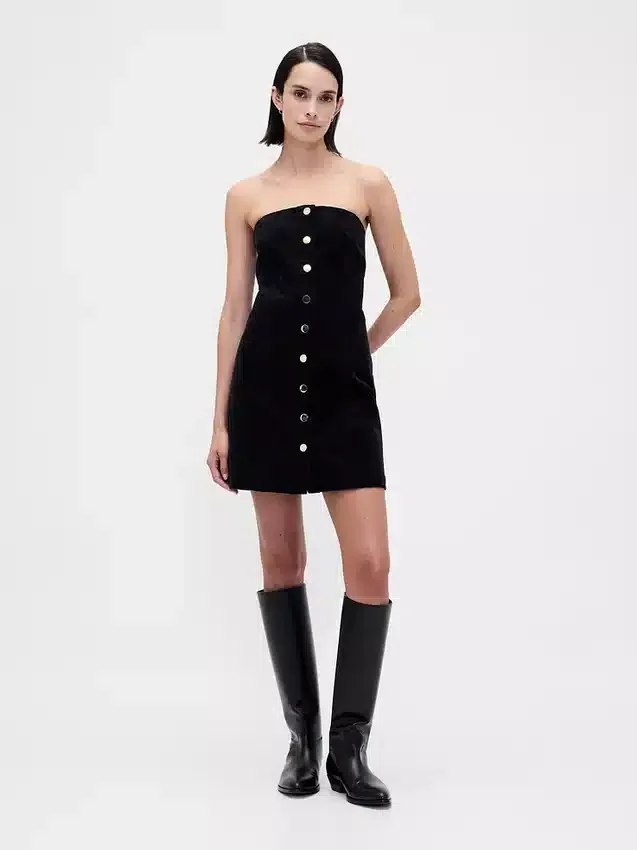 Strapless minijurk van corduroy