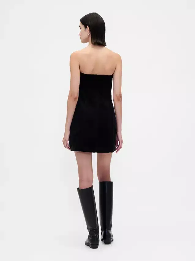 Strapless minijurk van corduroy