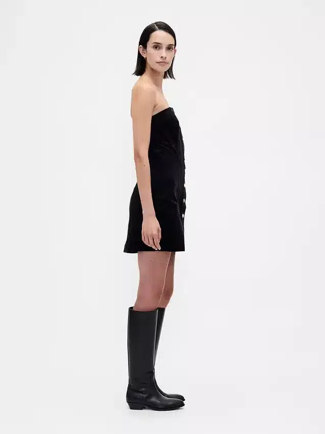 Strapless minijurk van corduroy