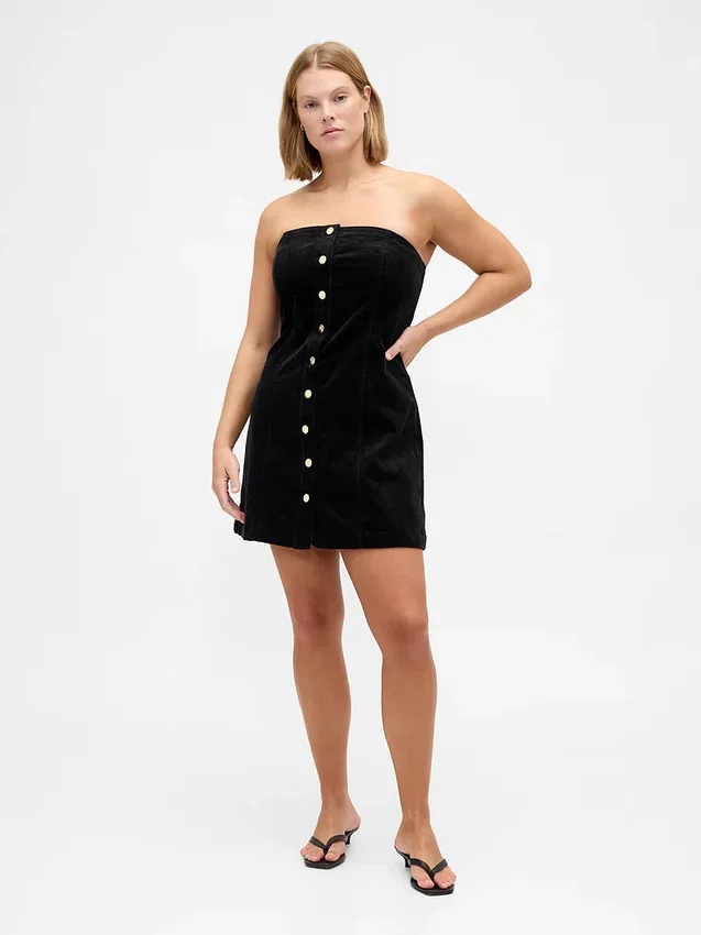 Strapless minijurk van corduroy