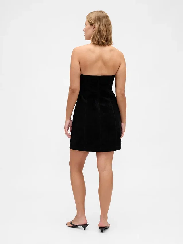 Strapless minijurk van corduroy