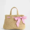 Strooien tas met strik voor peuters in gingham