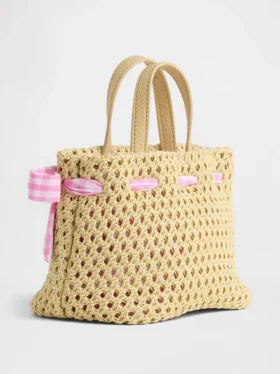 Strooien tas met strik voor peuters in gingham