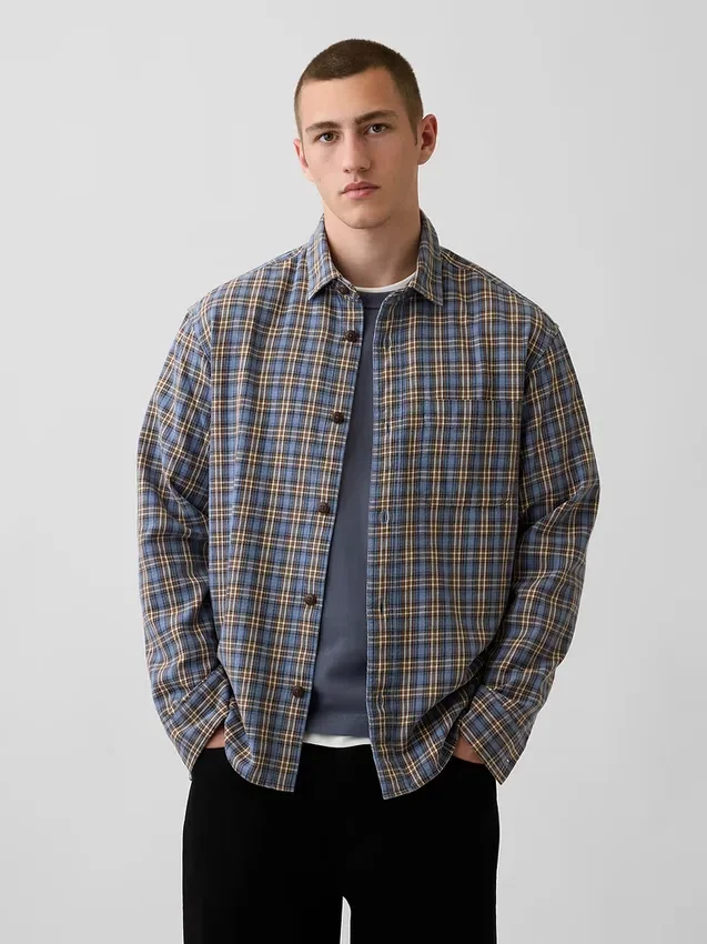 Sunwashed twill overhemd met ruitenpatroon in relaxte pasvorm