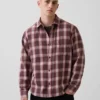 Sunwashed twill overhemd met ruitenpatroon in relaxte pasvorm
